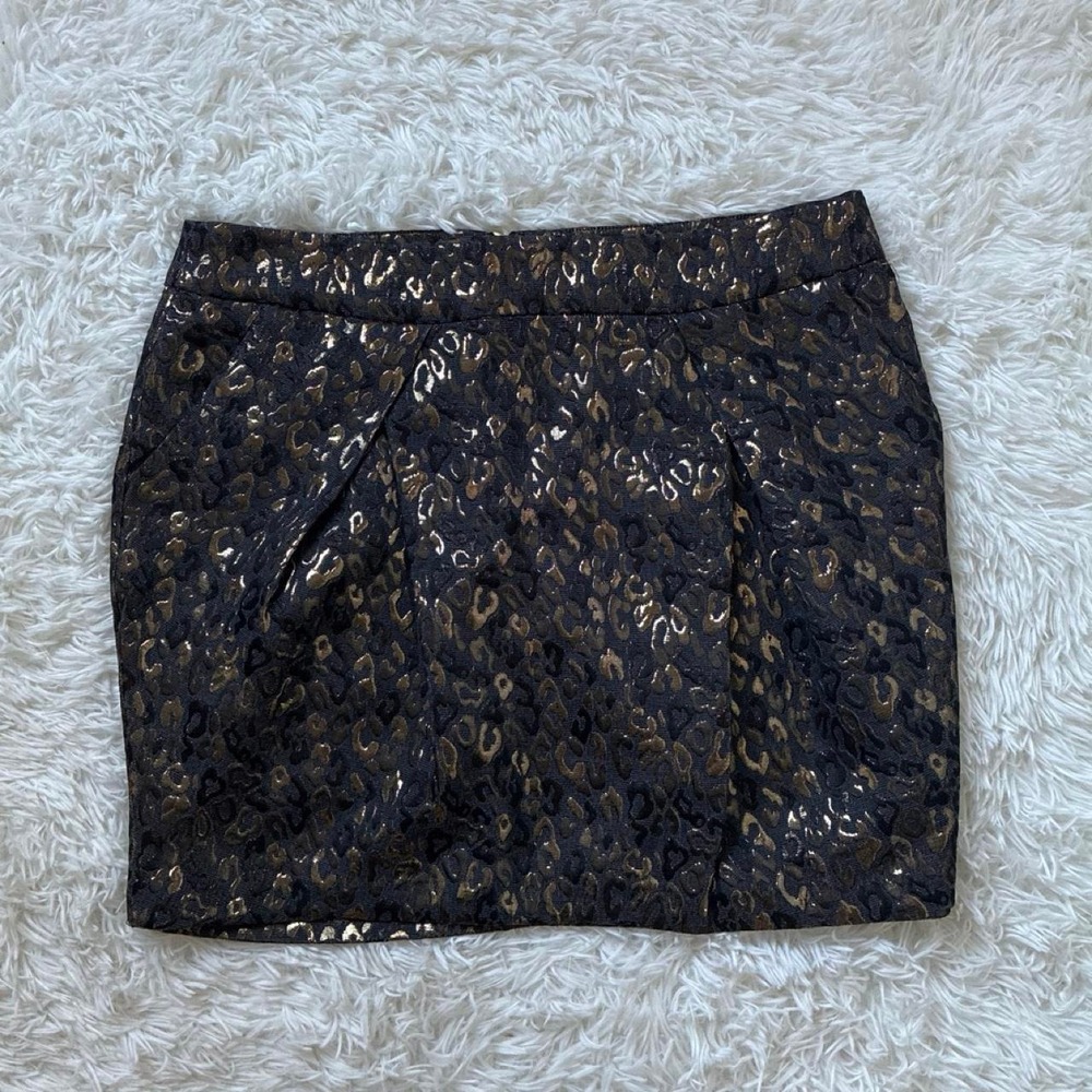 Michael Kors Animal Print Skirt Glam Chic Size 14 Gold Touches